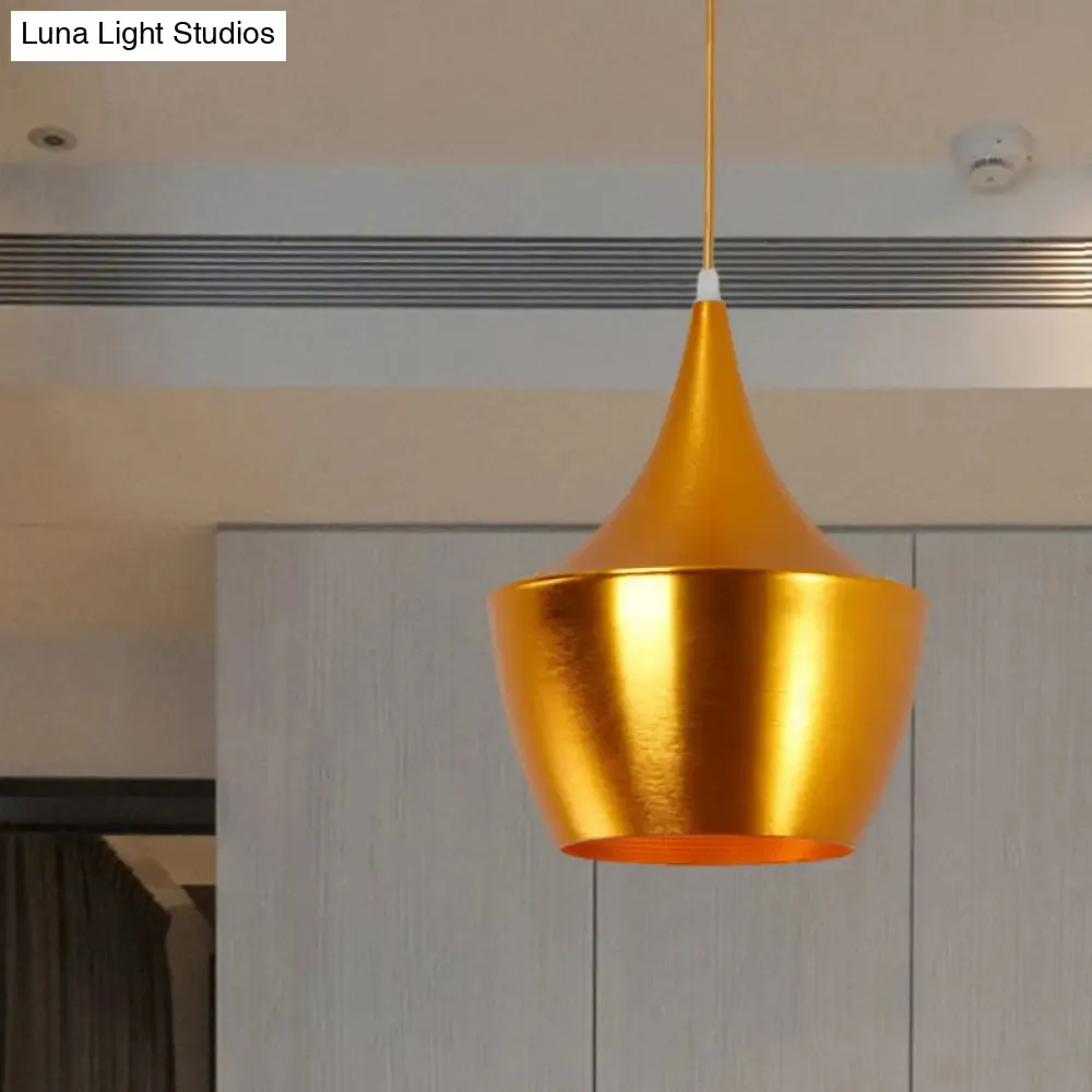 Industrial Metal Pendant Light with Cone/Saucer/Urn Design - Black/White/Gold Finish and Linear/Round Canopy