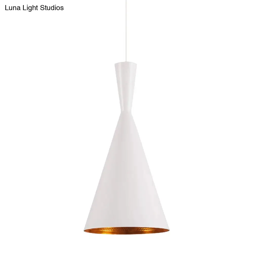 Industrial Metal Pendant Light with Cone/Saucer/Urn Design - Black/White/Gold Finish and Linear/Round Canopy