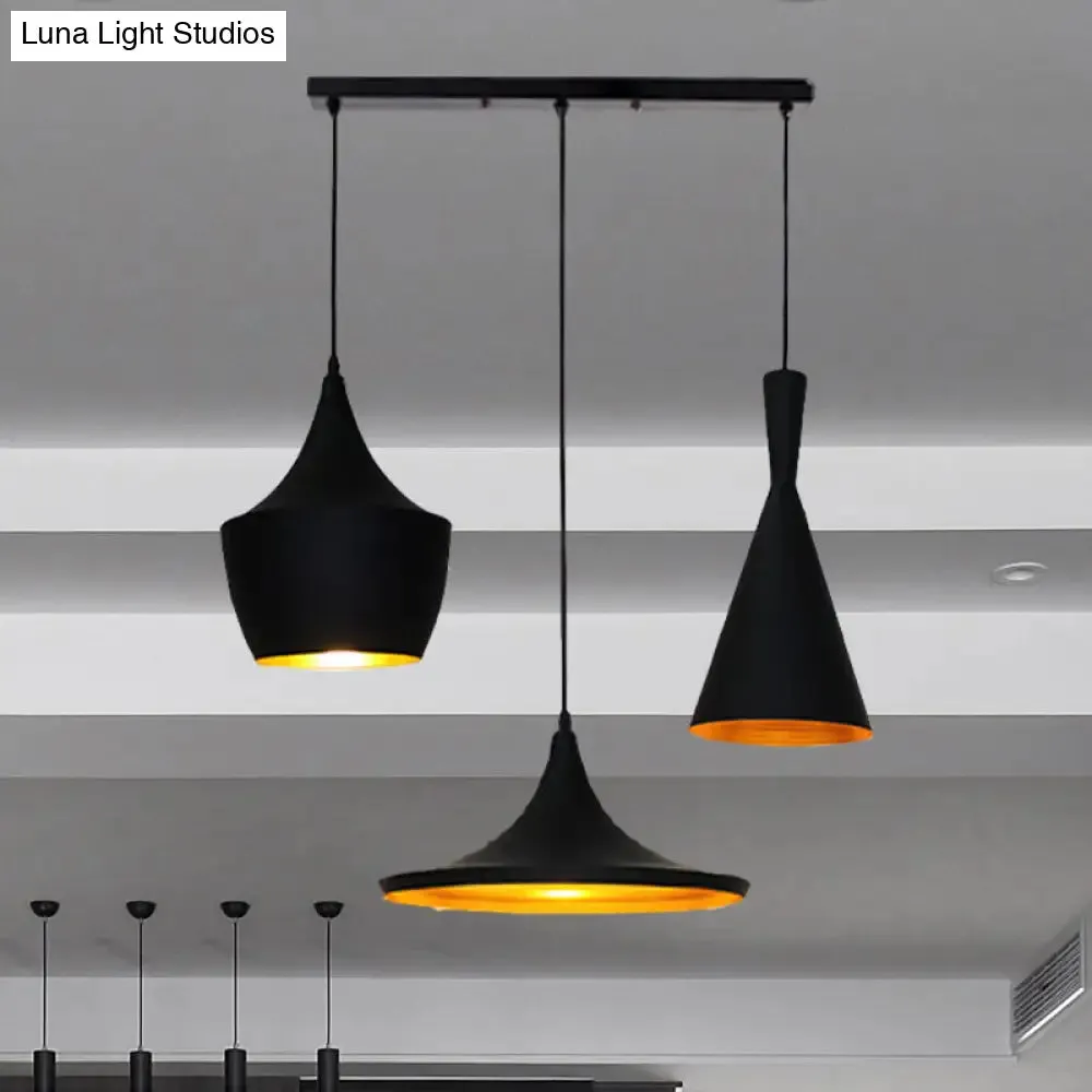 Industrial Metal Pendant Light with Cone/Saucer/Urn Design - Black/White/Gold Finish and Linear/Round Canopy