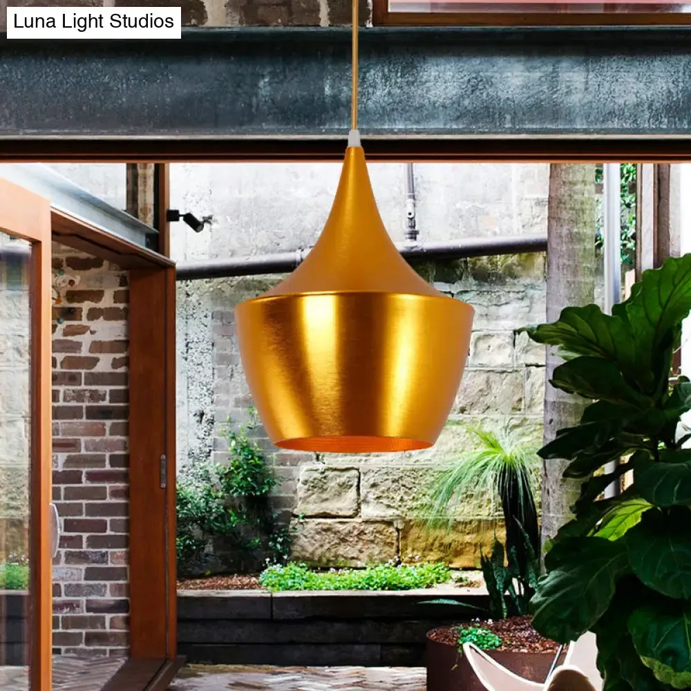 Industrial Metal Pendant Light with Cone/Saucer/Urn Design - Black/White/Gold Finish and Linear/Round Canopy