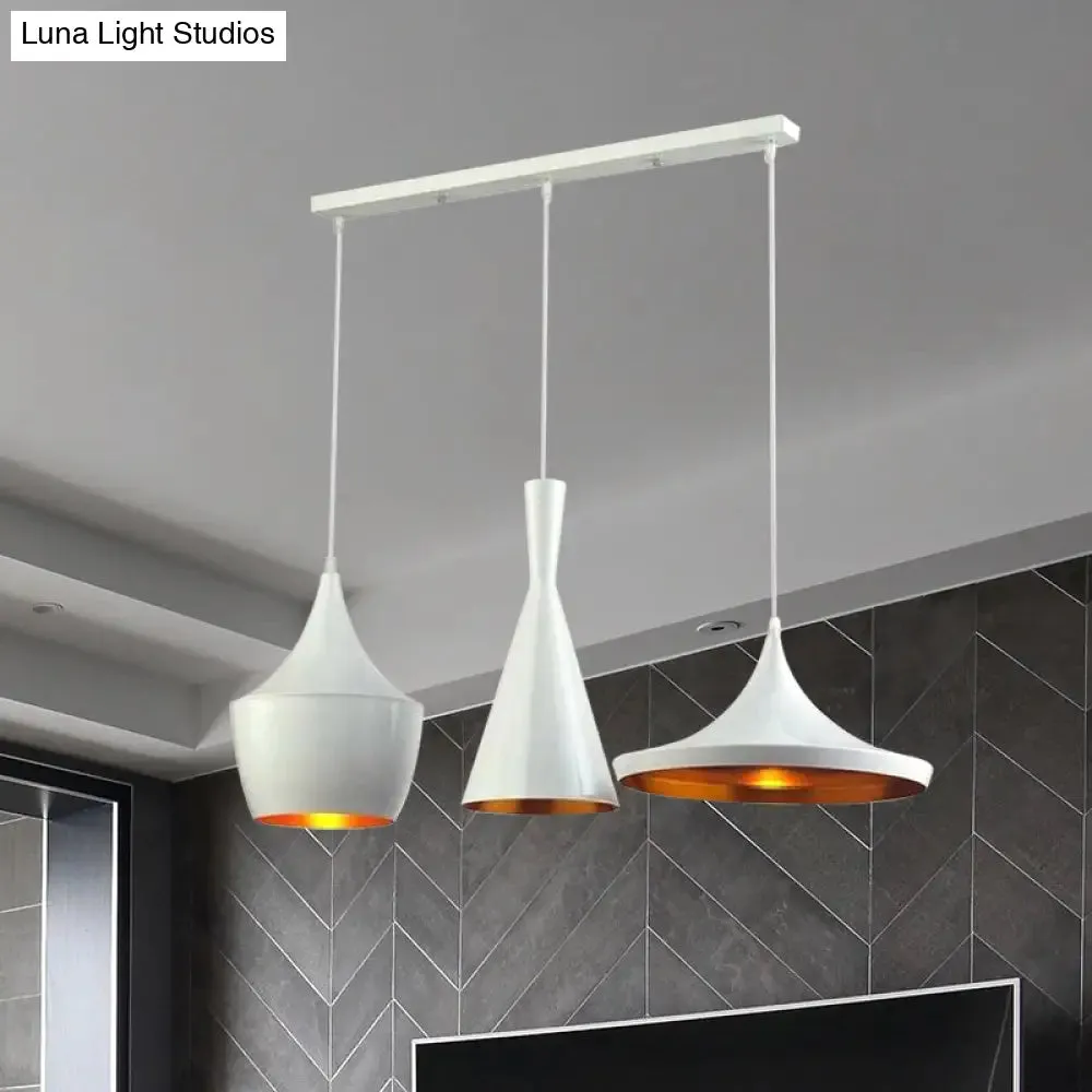 Industrial Metal Pendant Light with Cone/Saucer/Urn Design - Black/White/Gold Finish and Linear/Round Canopy