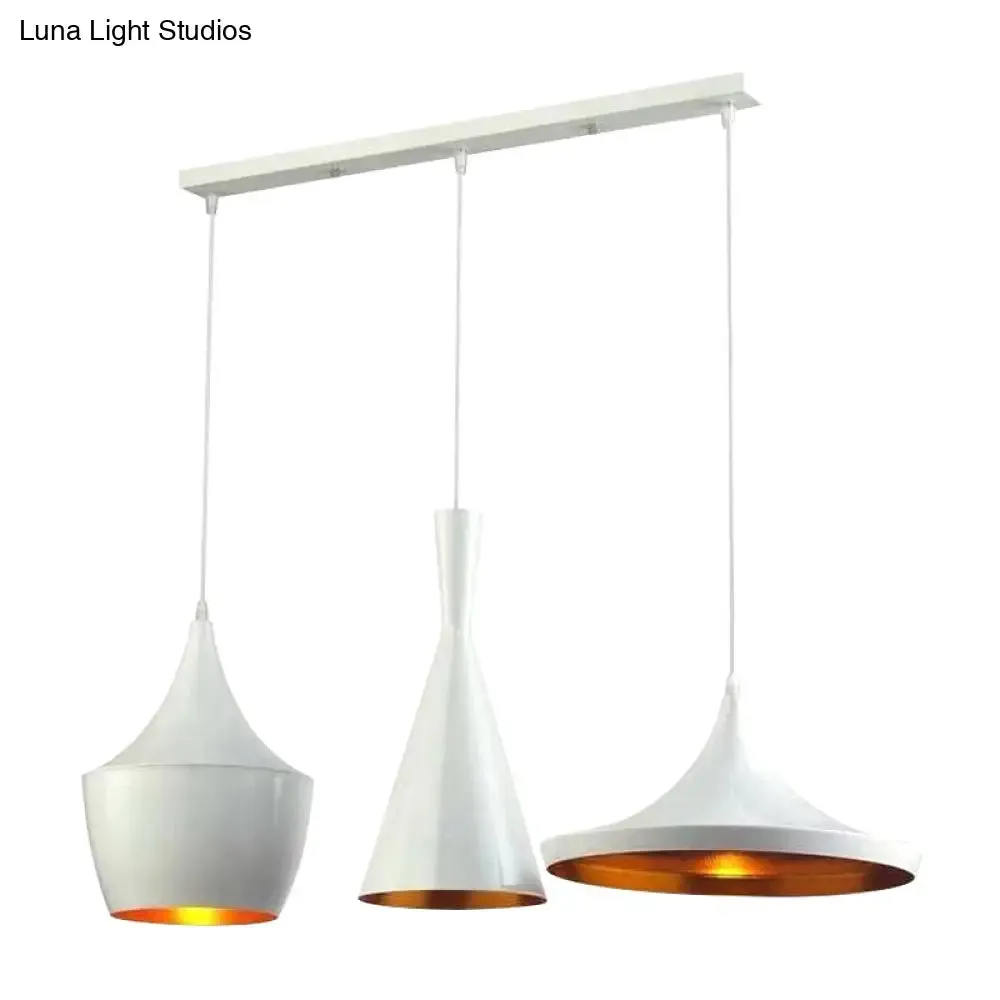 Industrial Metal Pendant Light with Cone/Saucer/Urn Design - Black/White/Gold Finish and Linear/Round Canopy