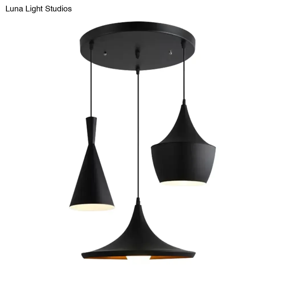 Industrial Metal Pendant Light with Cone/Saucer/Urn Design - Black/White/Gold Finish and Linear/Round Canopy