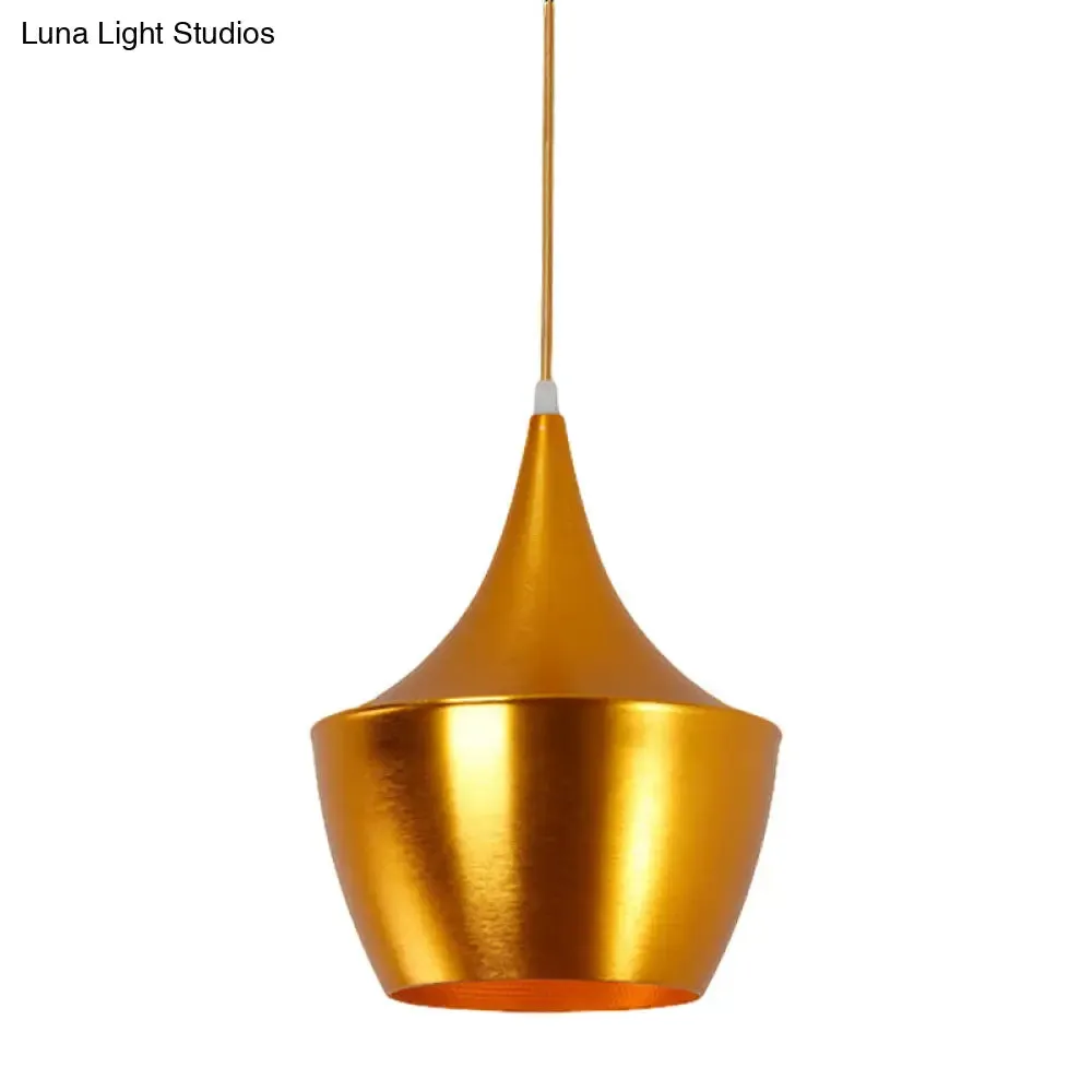Industrial Metal Pendant Light with Cone/Saucer/Urn Design - Black/White/Gold Finish and Linear/Round Canopy