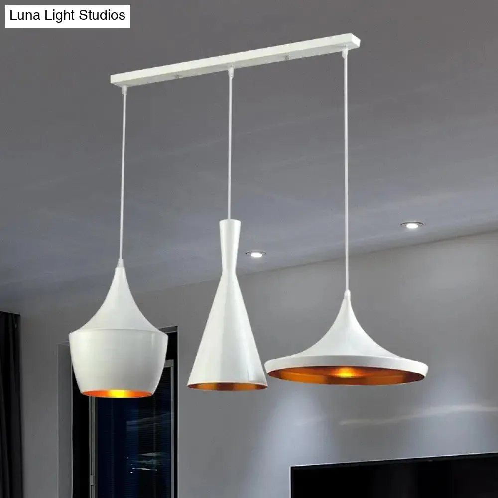 Industrial Metal Pendant Light with Cone/Saucer/Urn Design - Black/White/Gold Finish and Linear/Round Canopy