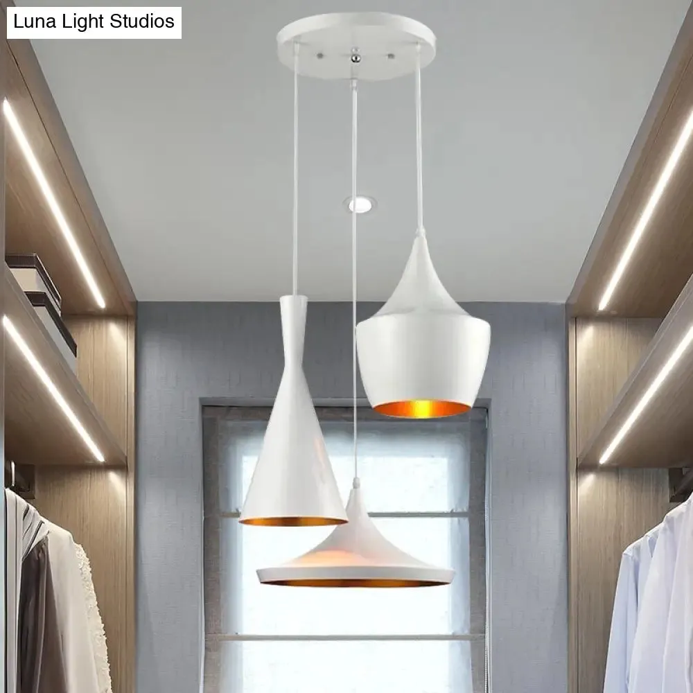 Industrial Metal Pendant Light with Cone/Saucer/Urn Design - Black/White/Gold Finish and Linear/Round Canopy