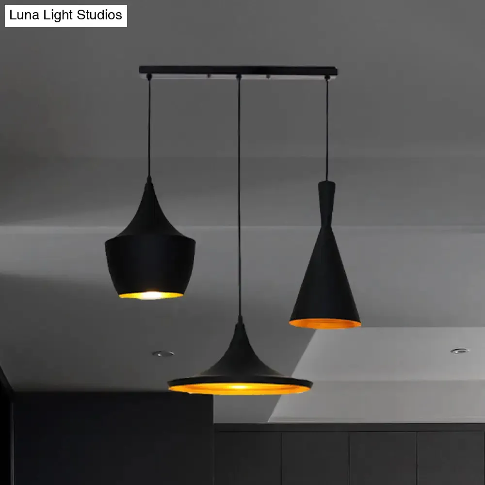 Industrial Metal Pendant Light with Cone/Saucer/Urn Design - Black/White/Gold Finish and Linear/Round Canopy