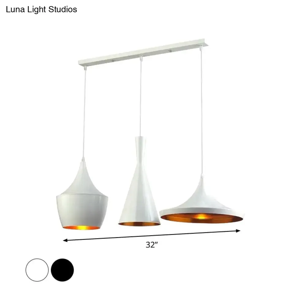 Industrial Metal Pendant Light with Cone/Saucer/Urn Design - Black/White/Gold Finish and Linear/Round Canopy
