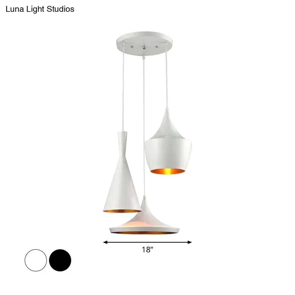 Industrial Metal Pendant Light with Cone/Saucer/Urn Design - Black/White/Gold Finish and Linear/Round Canopy