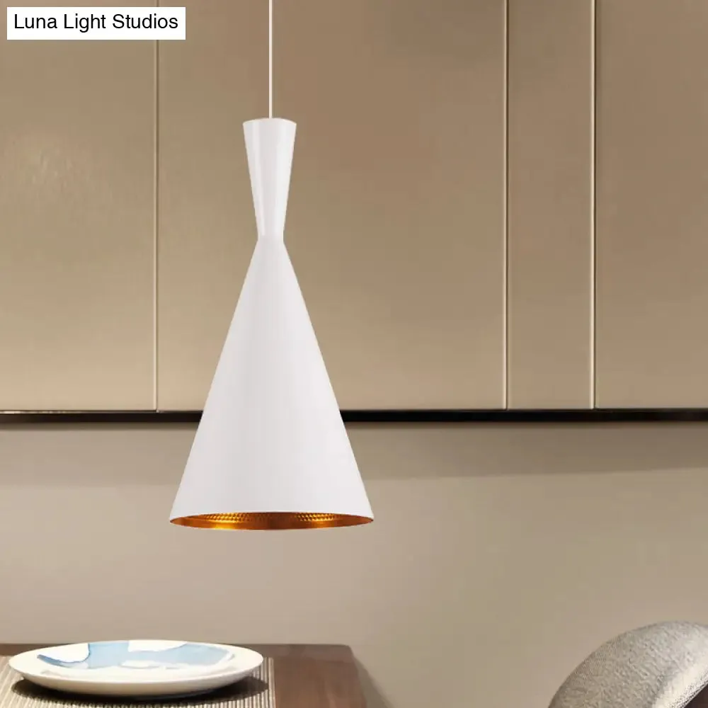 Industrial Metal Pendant Light with Cone/Saucer/Urn Design - Black/White/Gold Finish and Linear/Round Canopy