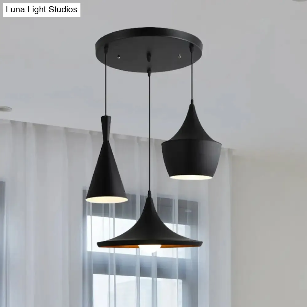 Industrial Metal Pendant Light with Cone/Saucer/Urn Design - Black/White/Gold Finish and Linear/Round Canopy