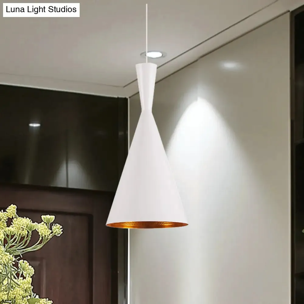 Industrial Metal Pendant Light with Cone/Saucer/Urn Design - Black/White/Gold Finish and Linear/Round Canopy