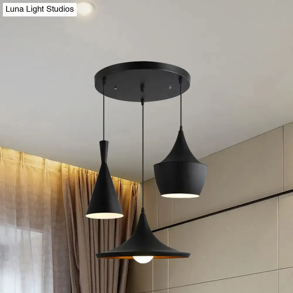 Industrial Metal Pendant Light with Cone/Saucer/Urn Design - Black/White/Gold Finish and Linear/Round Canopy