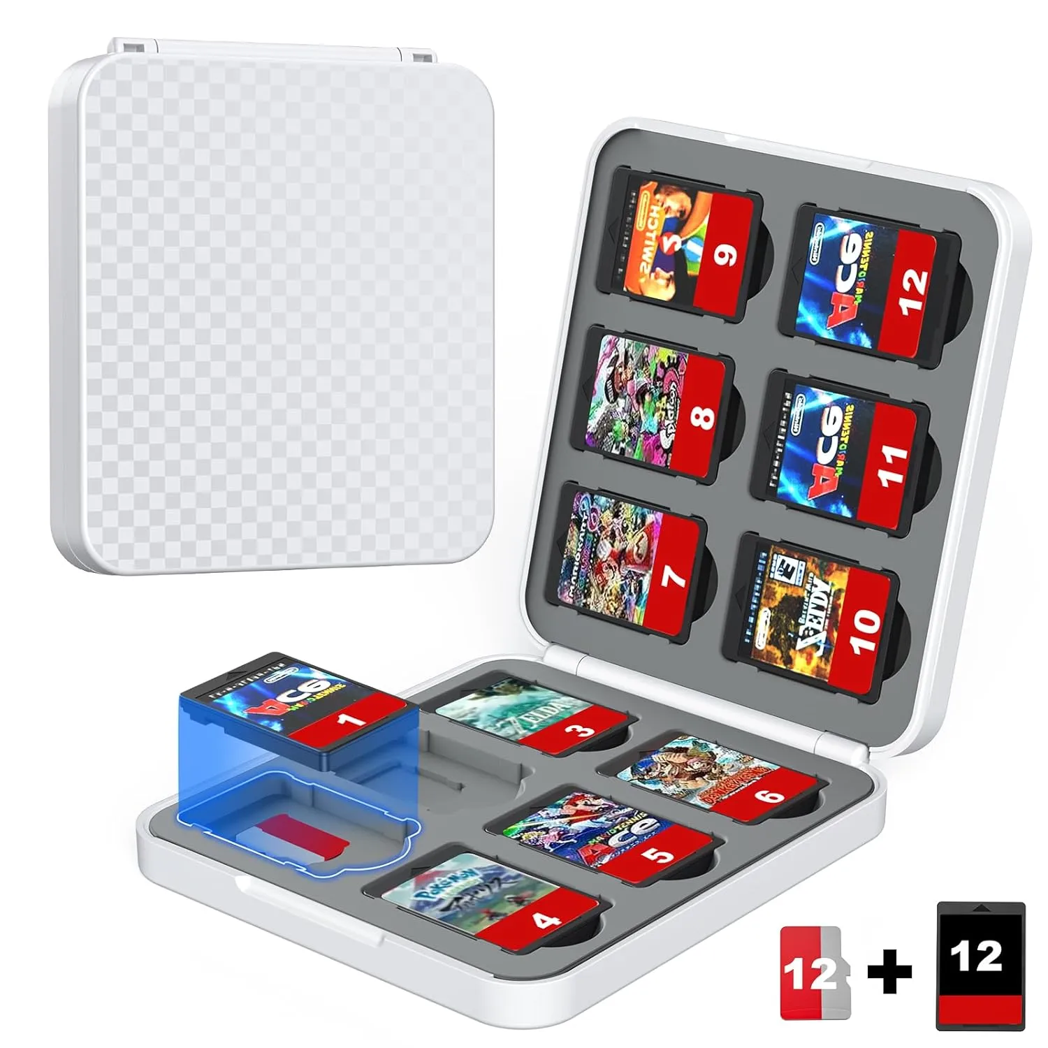 Klipdasse Game Card Case for Nintendo Switch/ Switch OLED - Game Card Holder with 12 Micro SD & 12 Game Card Slots, Switch Card Case- Hard Shell, Soft Silicone Lining, Magnetic Closure
