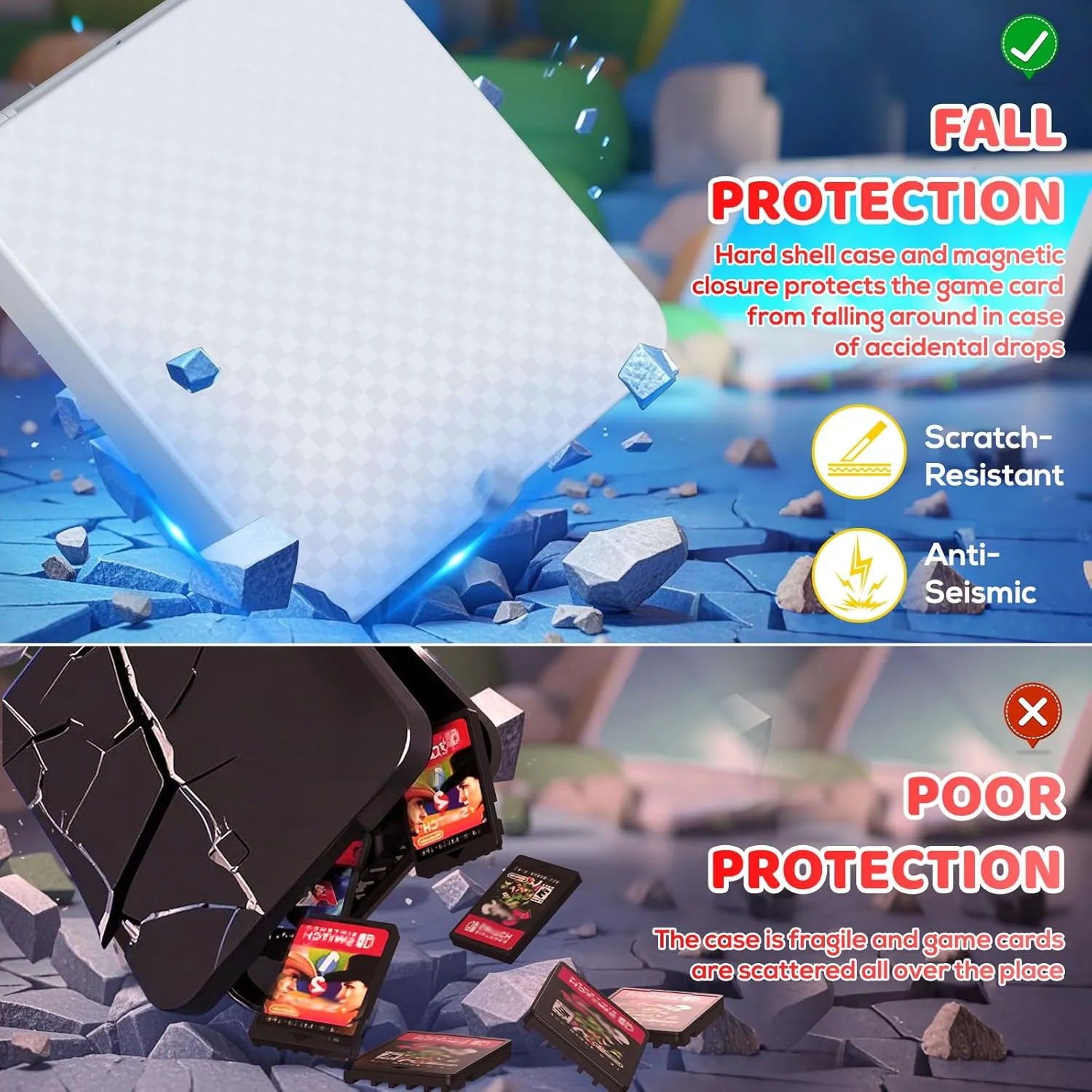 Klipdasse Game Card Case for Nintendo Switch/ Switch OLED - Game Card Holder with 12 Micro SD & 12 Game Card Slots, Switch Card Case- Hard Shell, Soft Silicone Lining, Magnetic Closure