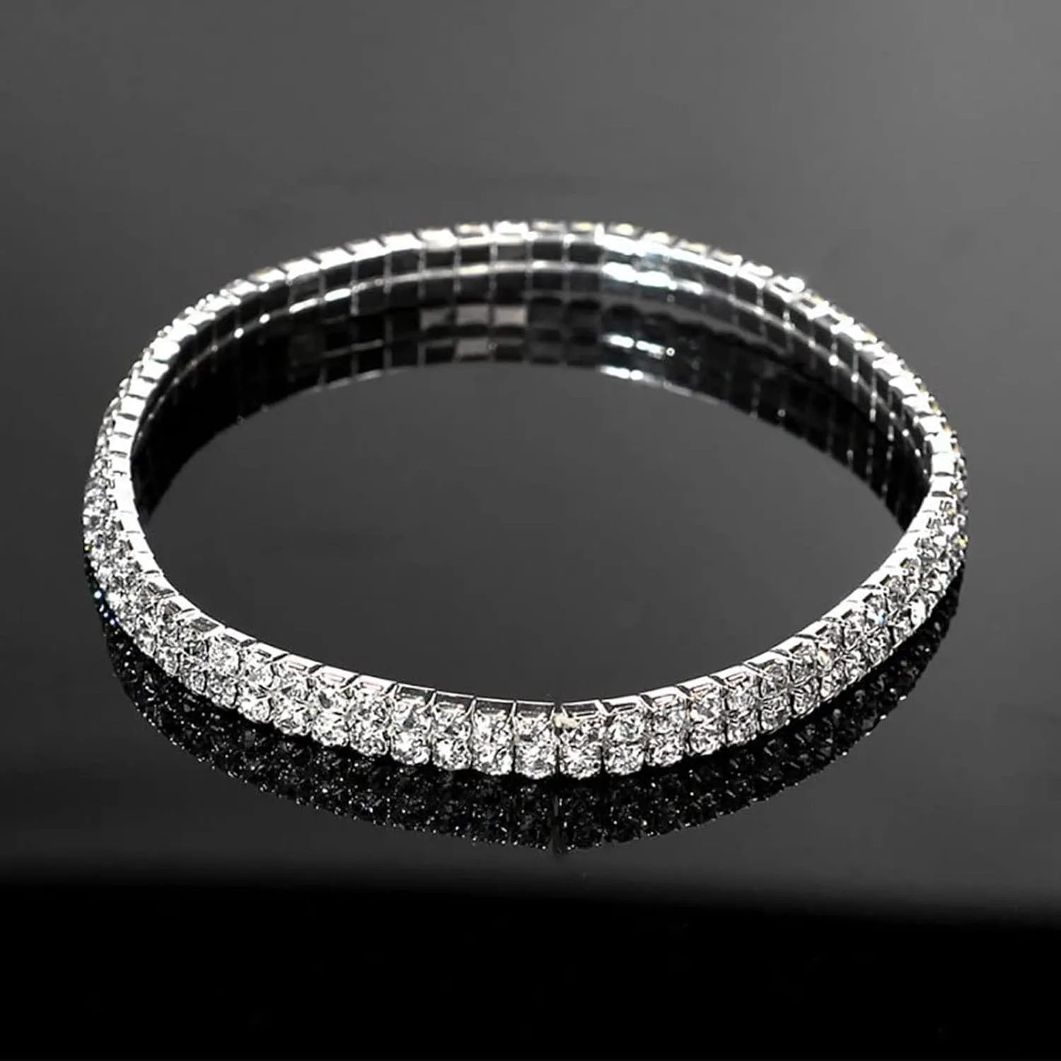 Kucheed Rhinestone Stretch Bracelets, Twinkle Diamond Tennis Bangle, Silver Crystal Sparkling Bridal Stackable Bracelet Jewelry, Bling Shining Wedding Party Elastic Band Bracelet for Women