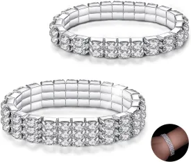 Kucheed Rhinestone Stretch Bracelets, Twinkle Diamond Tennis Bangle, Silver Crystal Sparkling Bridal Stackable Bracelet Jewelry, Bling Shining Wedding Party Elastic Band Bracelet for Women