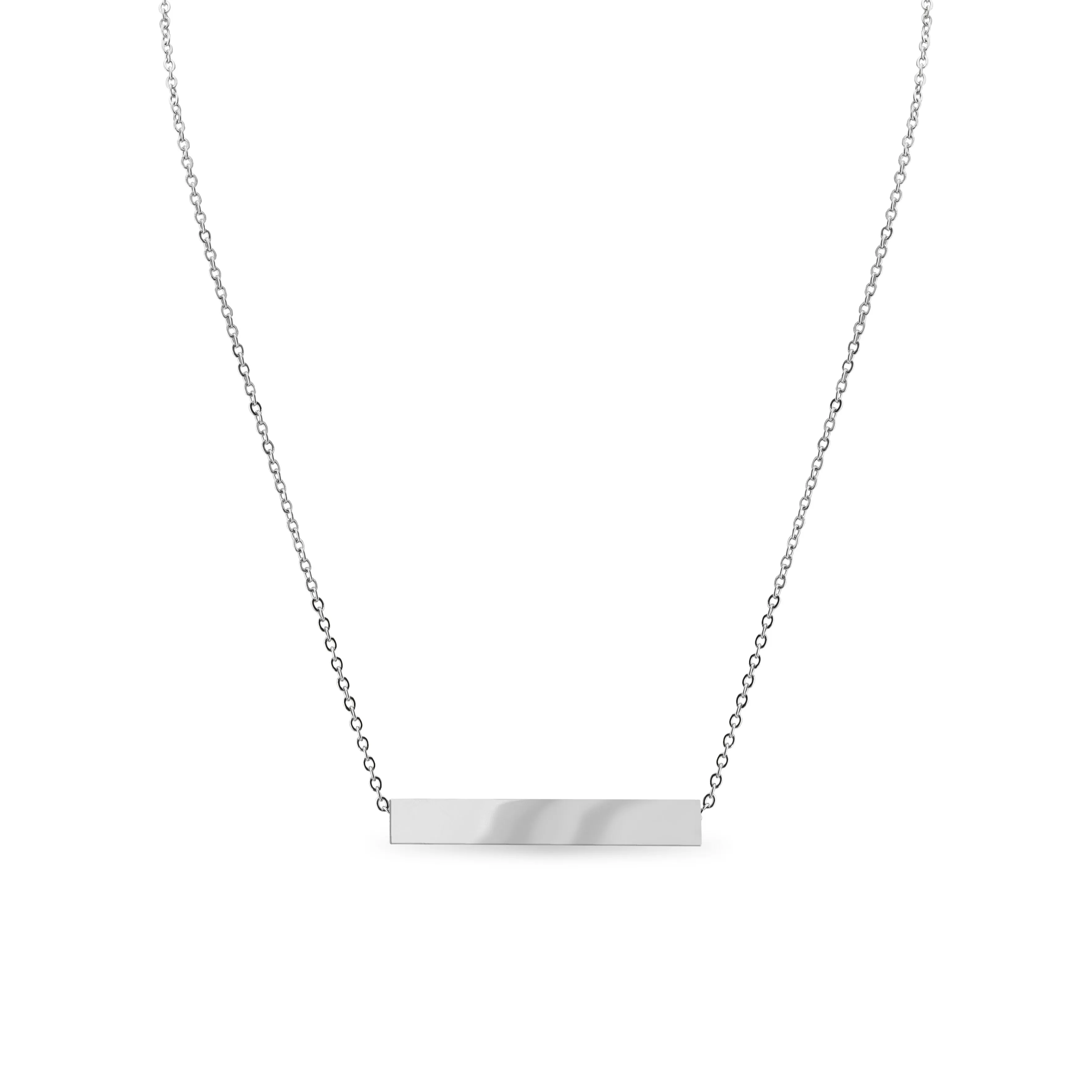 Large Square 4-Sided Horizontal Bar Polished Stainless Steel Necklace / SBB0302