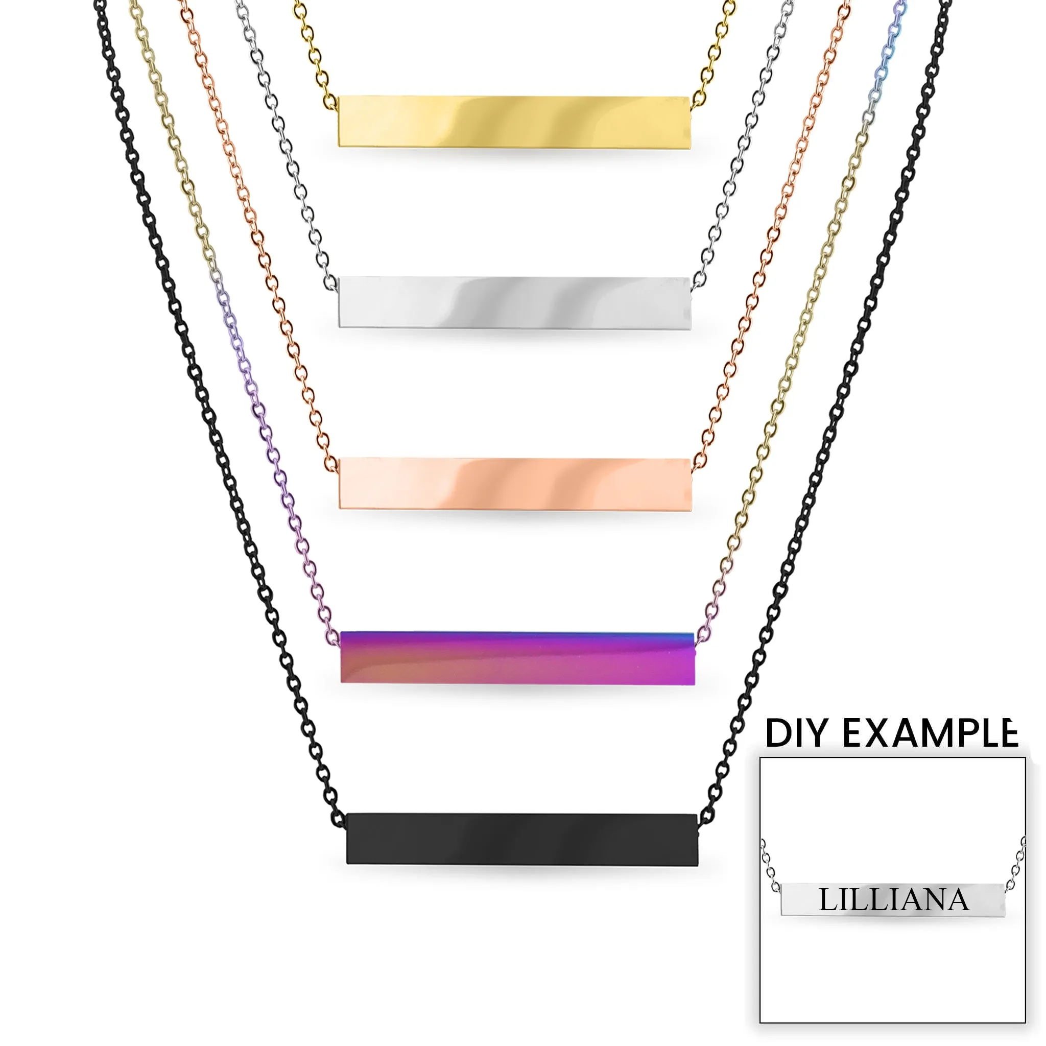 Large Square 4-Sided Horizontal Bar Polished Stainless Steel Necklace / SBB0302