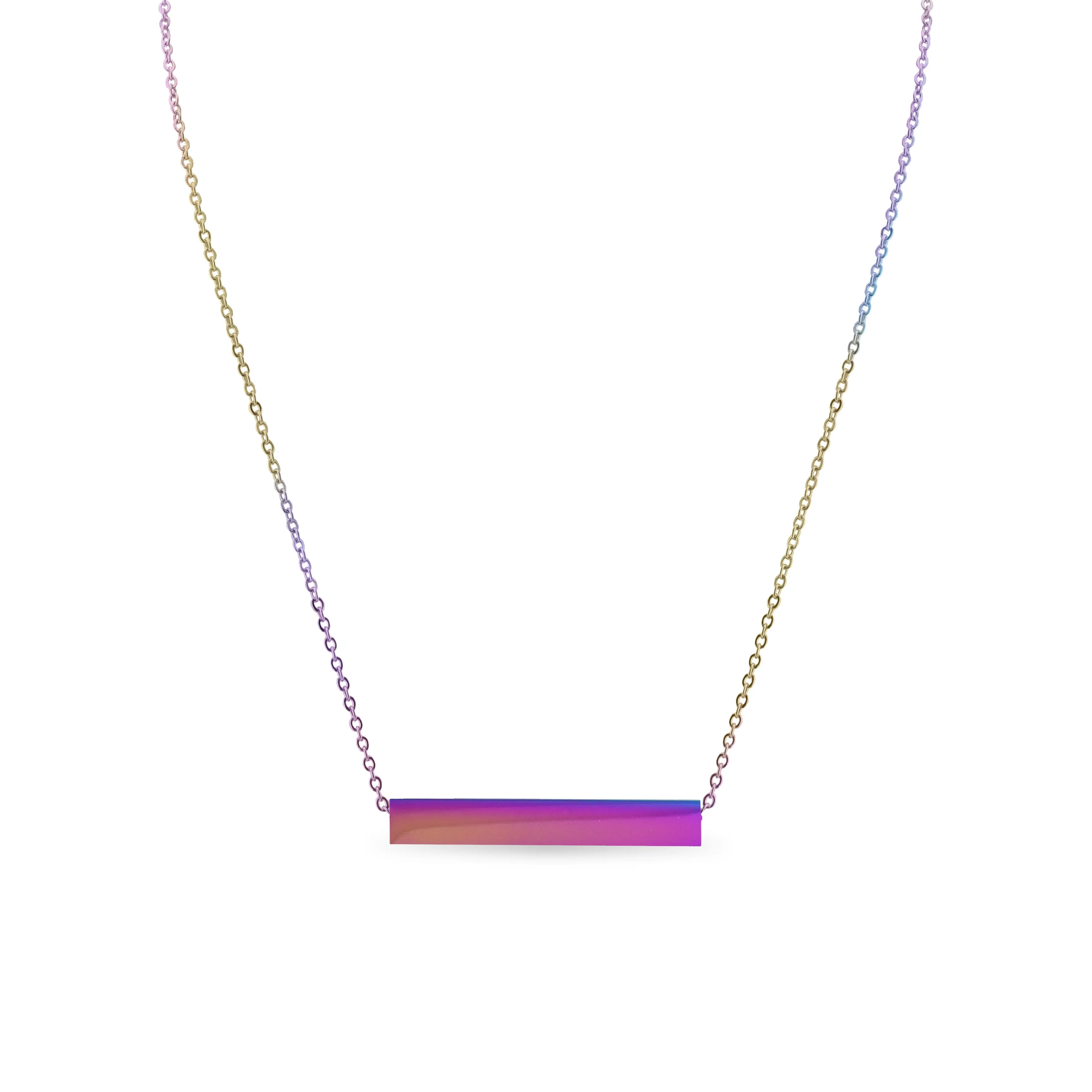 Large Square 4-Sided Horizontal Bar Polished Stainless Steel Necklace / SBB0302