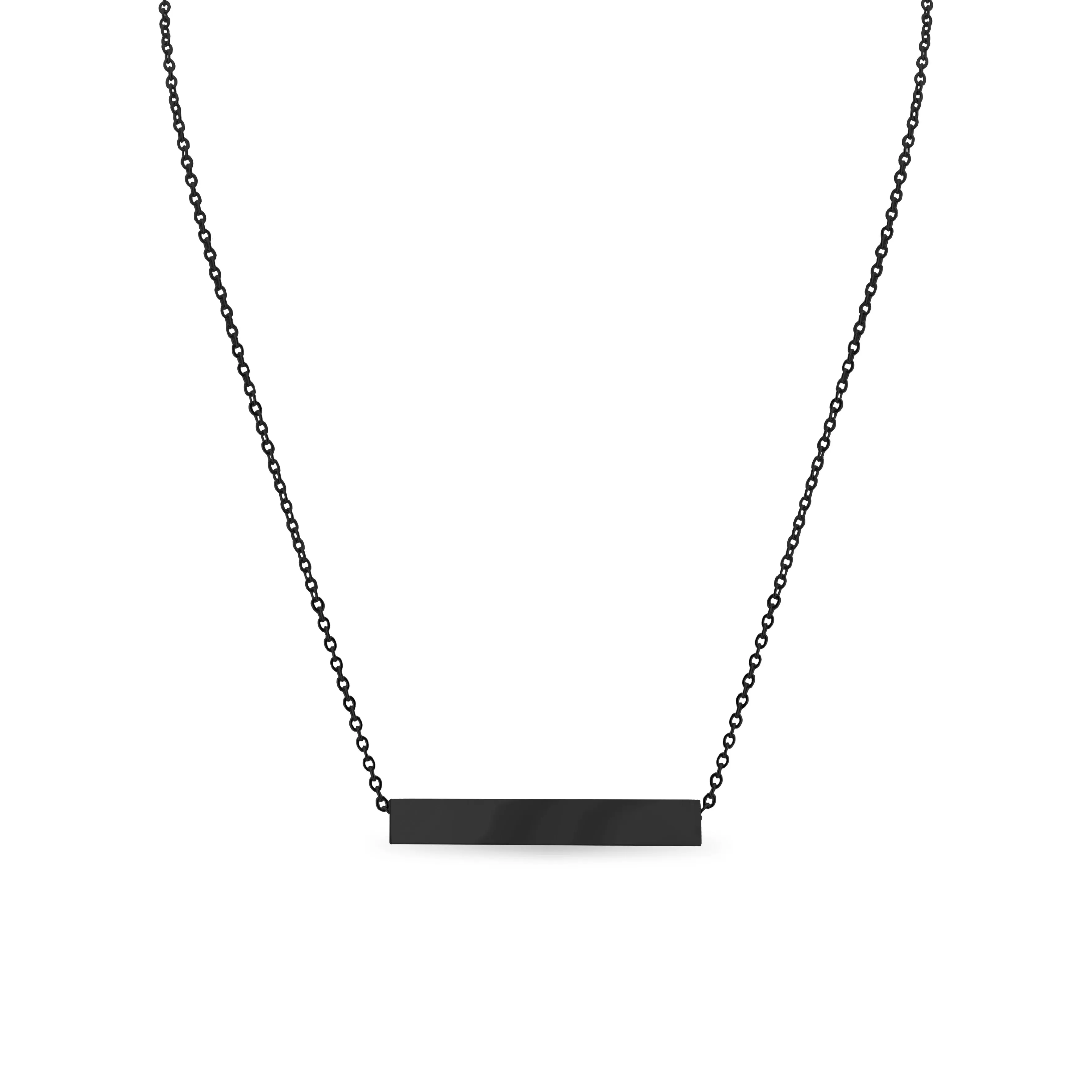 Large Square 4-Sided Horizontal Bar Polished Stainless Steel Necklace / SBB0302