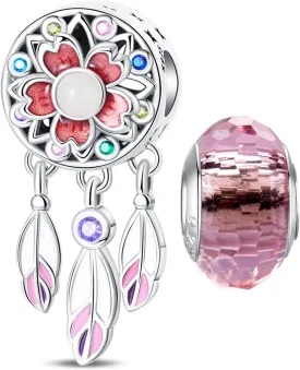 LNQOBU Happy Life Pendant Charm Bead Fits for Charm Bracelets - 925 Sterling Silver Dangle Pendant Bead for Woman(With one Spacer Beads Charms)