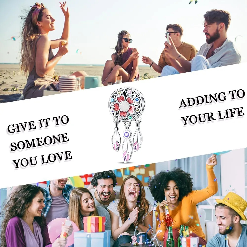 LNQOBU Happy Life Pendant Charm Bead Fits for Charm Bracelets - 925 Sterling Silver Dangle Pendant Bead for Woman(With one Spacer Beads Charms)