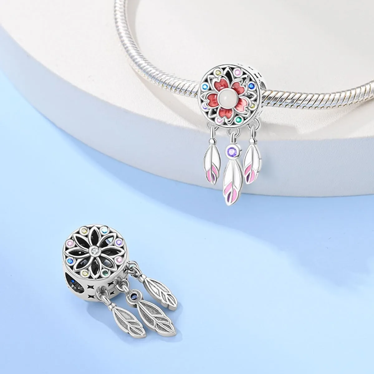 LNQOBU Happy Life Pendant Charm Bead Fits for Charm Bracelets - 925 Sterling Silver Dangle Pendant Bead for Woman(With one Spacer Beads Charms)