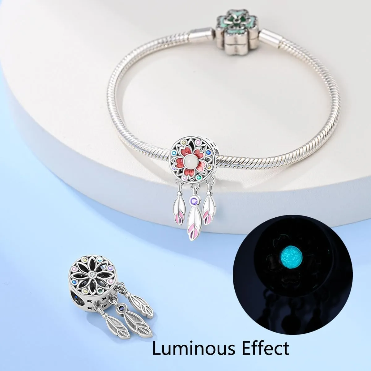 LNQOBU Happy Life Pendant Charm Bead Fits for Charm Bracelets - 925 Sterling Silver Dangle Pendant Bead for Woman(With one Spacer Beads Charms)