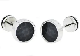Mens 9mm Stainless Steel Earrings With Black Carbon Fiber