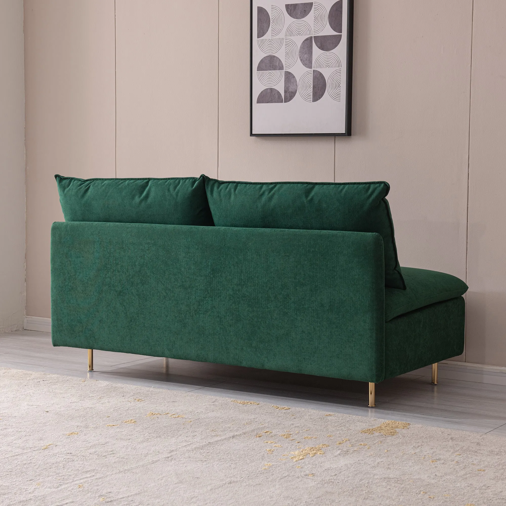 Modern Armless Loveseat Couch;  Armless Settee Bench;  Emerald Cotton Linen-59.8''