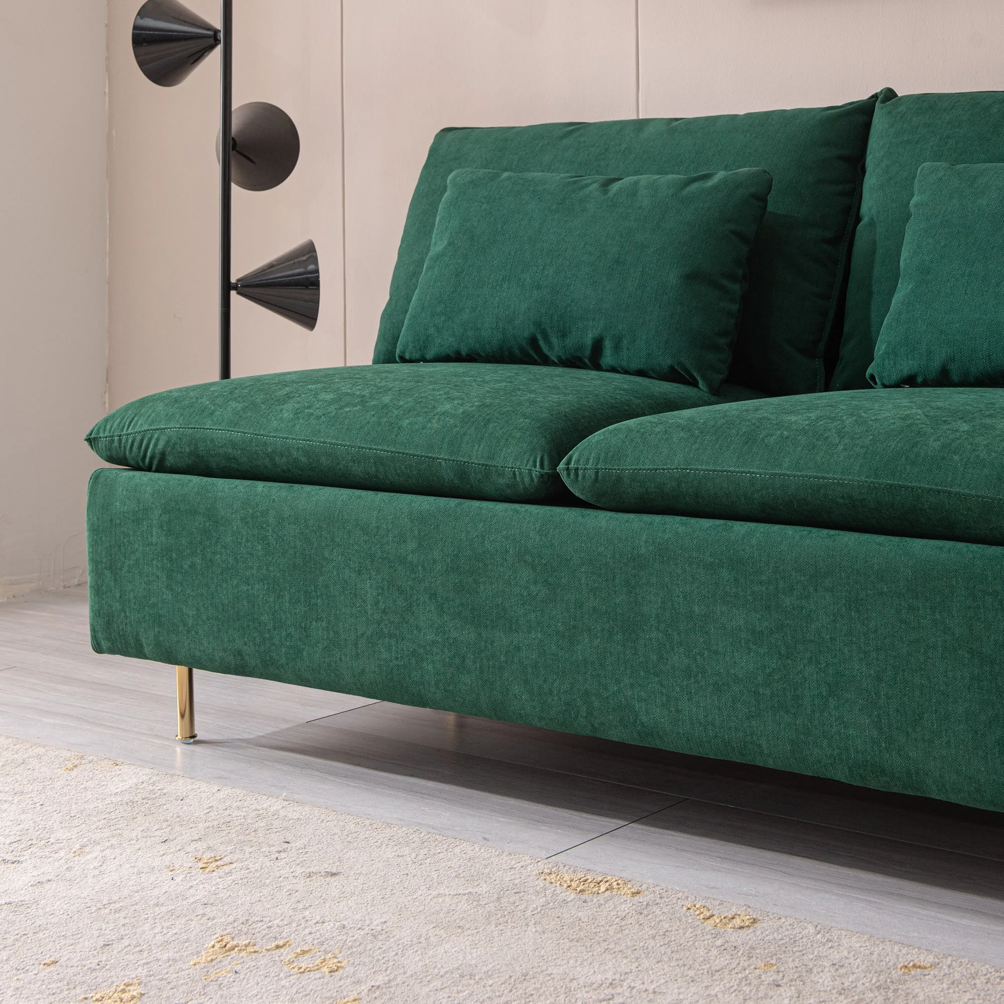 Modern Armless Loveseat Couch;  Armless Settee Bench;  Emerald Cotton Linen-59.8''