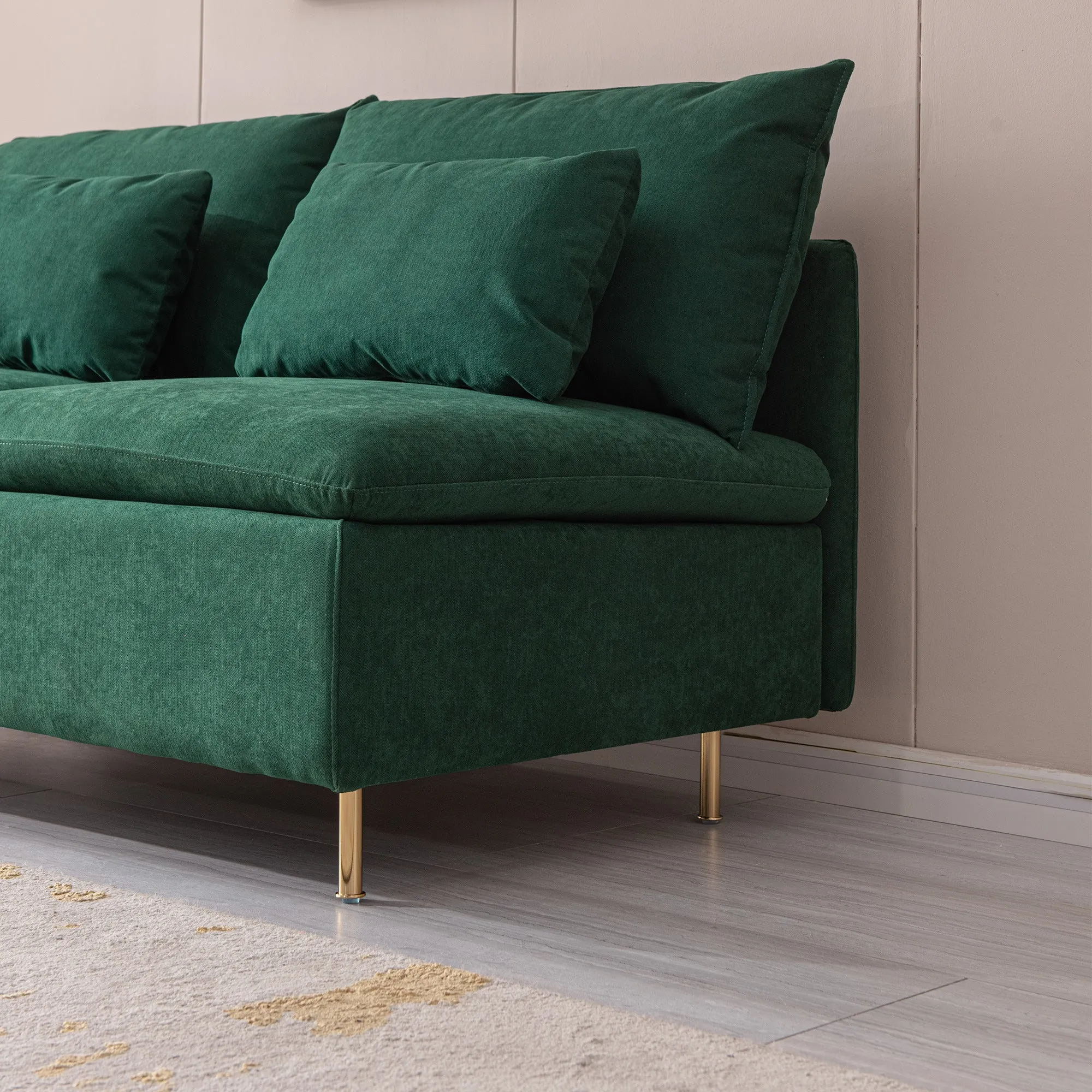 Modern Armless Loveseat Couch;  Armless Settee Bench;  Emerald Cotton Linen-59.8''