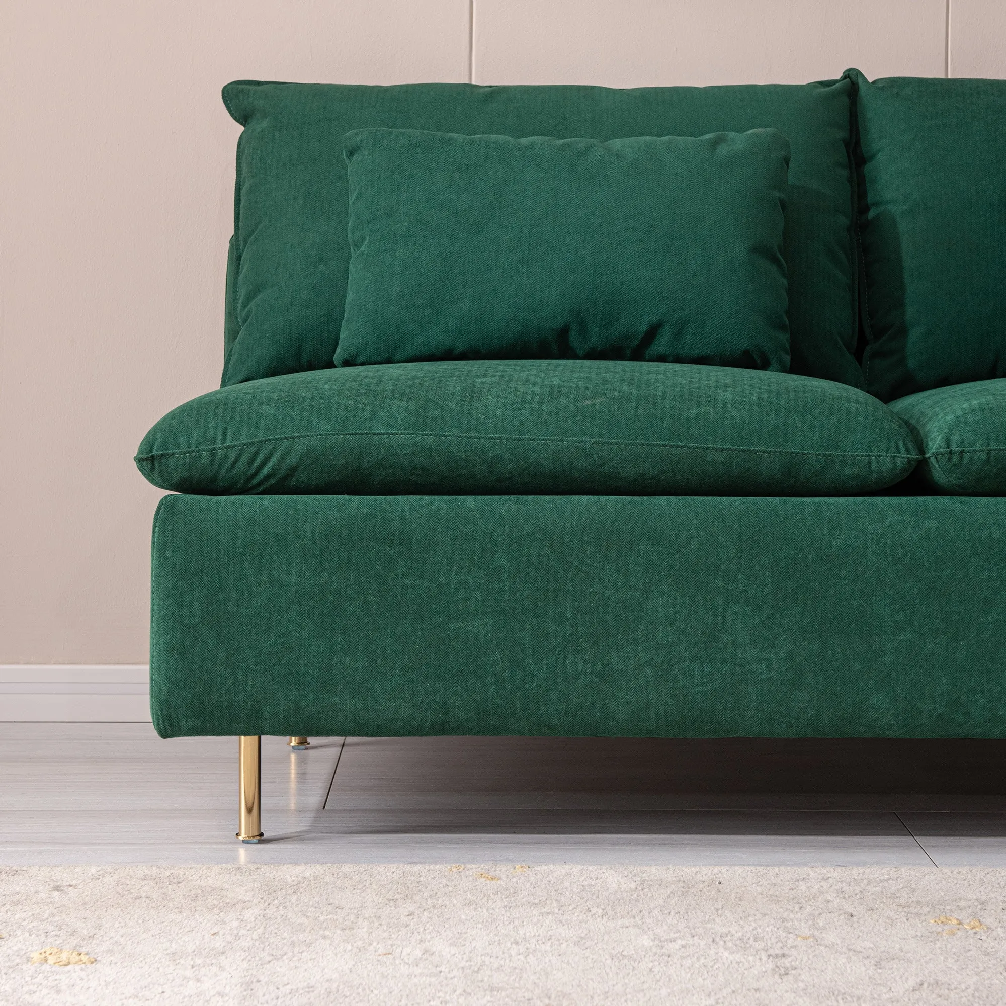 Modern Armless Loveseat Couch;  Armless Settee Bench;  Emerald Cotton Linen-59.8''