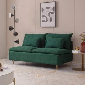 Modern Armless Loveseat Couch;  Armless Settee Bench;  Emerald Cotton Linen-59.8''