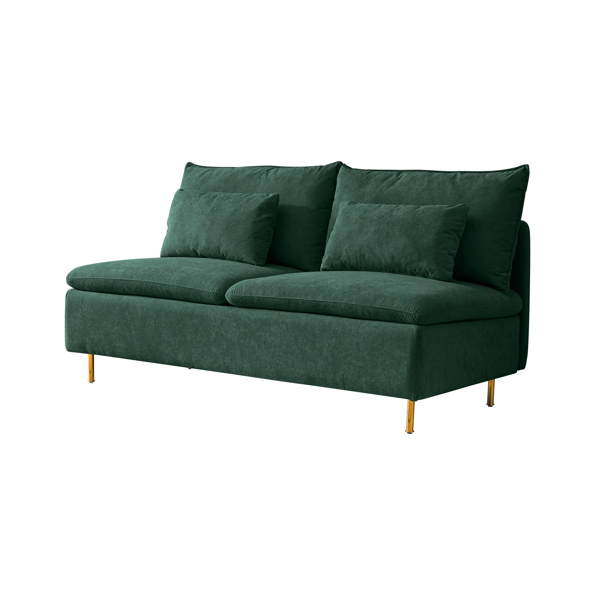Modern Armless Loveseat Couch;  Armless Settee Bench;  Emerald Cotton Linen-59.8''