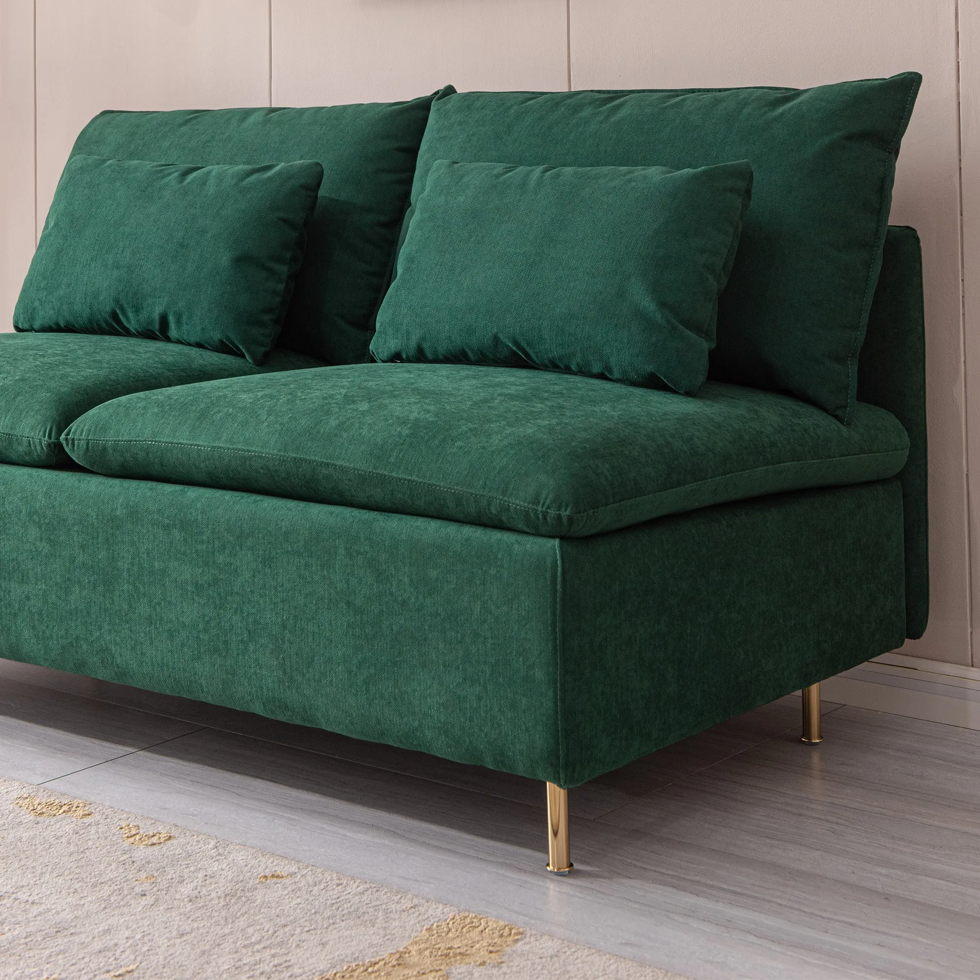 Modern Armless Loveseat Couch;  Armless Settee Bench;  Emerald Cotton Linen-59.8''