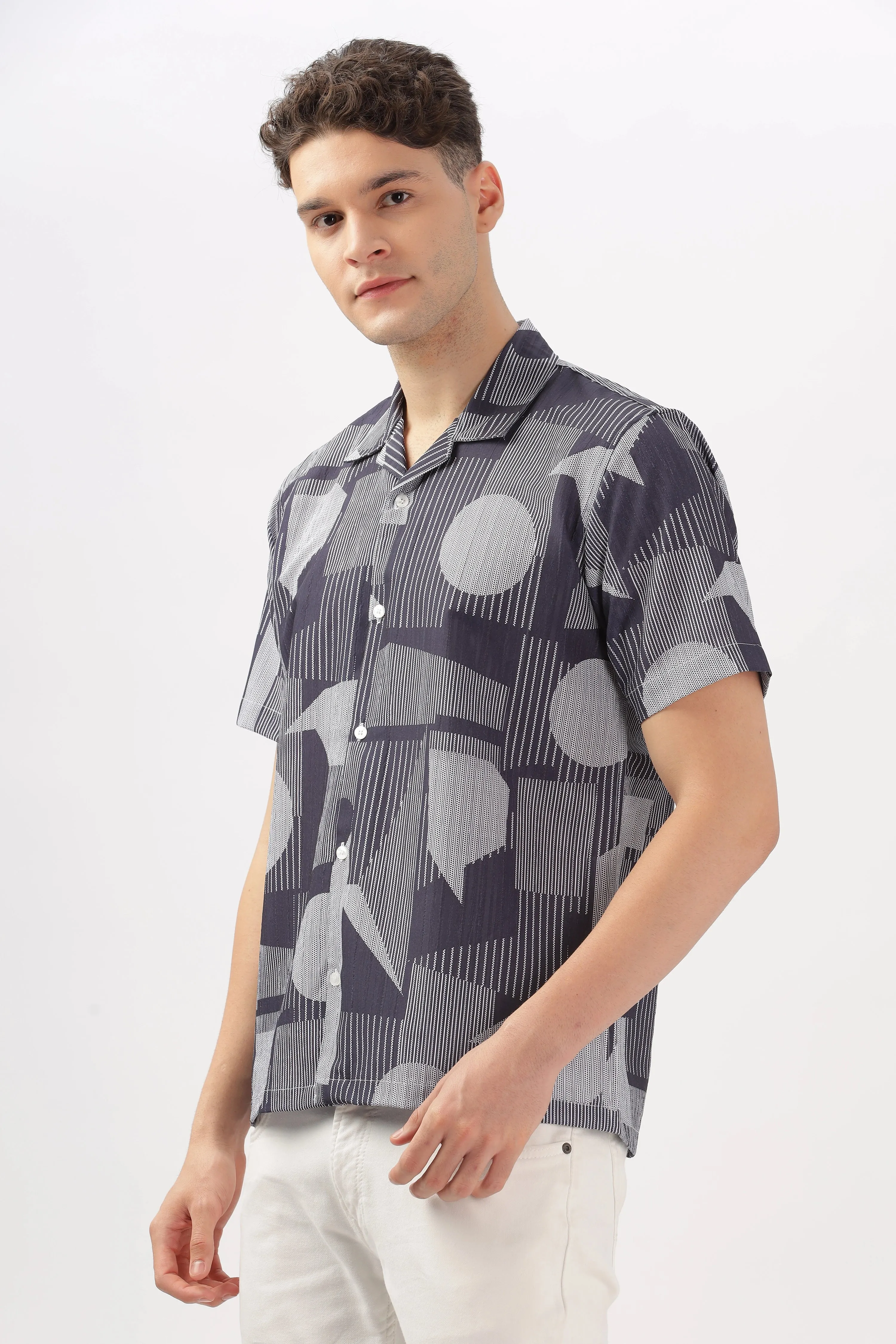 Navy abstarct printed popcorn shirt