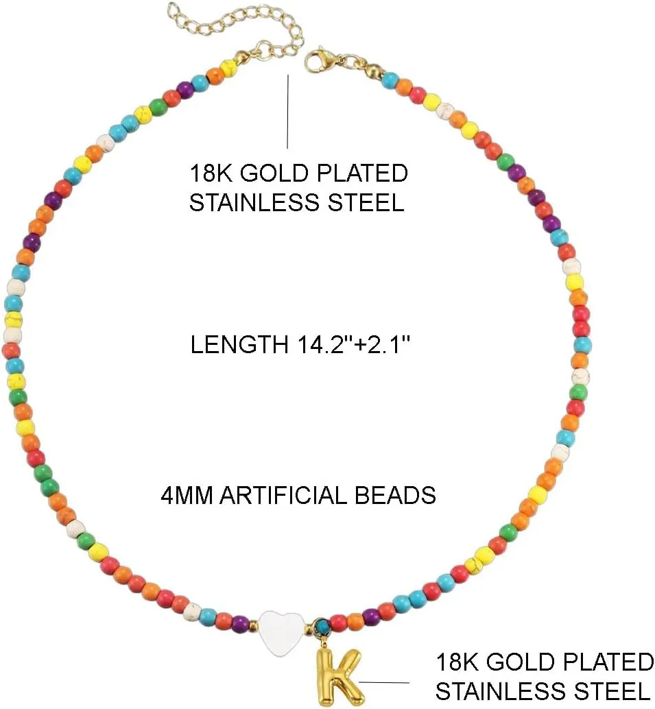 Necklaces with Bubble Style Initial Letter, Beaded Choker Necklace, Small Gifts for Women Pendant Necklace