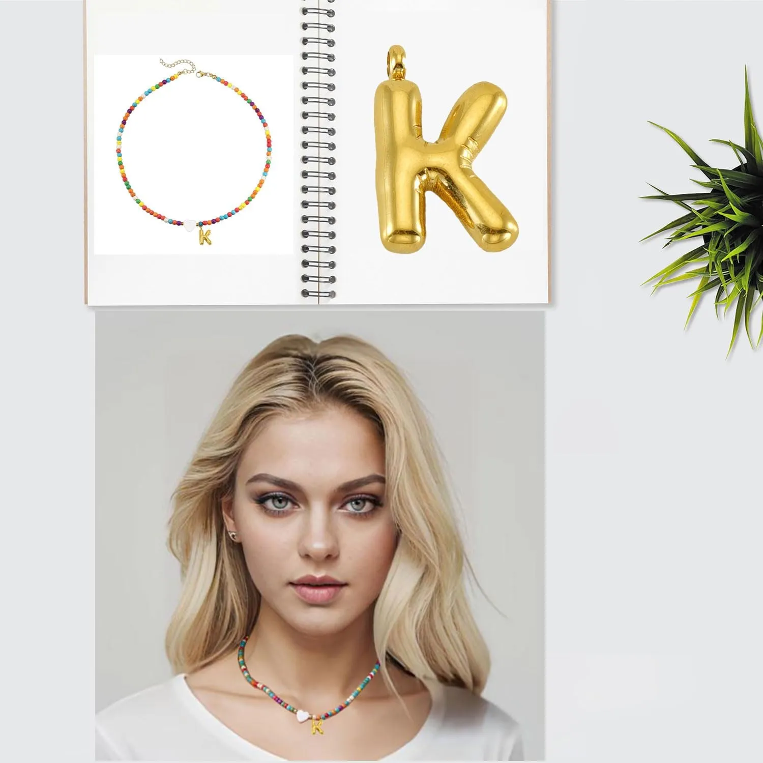 Necklaces with Bubble Style Initial Letter, Beaded Choker Necklace, Small Gifts for Women Pendant Necklace