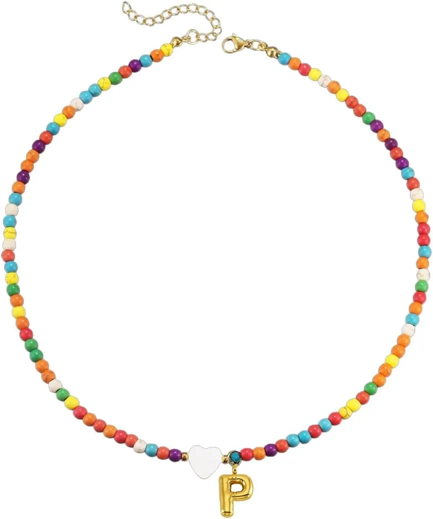 Necklaces with Bubble Style Initial Letter, Beaded Choker Necklace, Small Gifts for Women Pendant Necklace