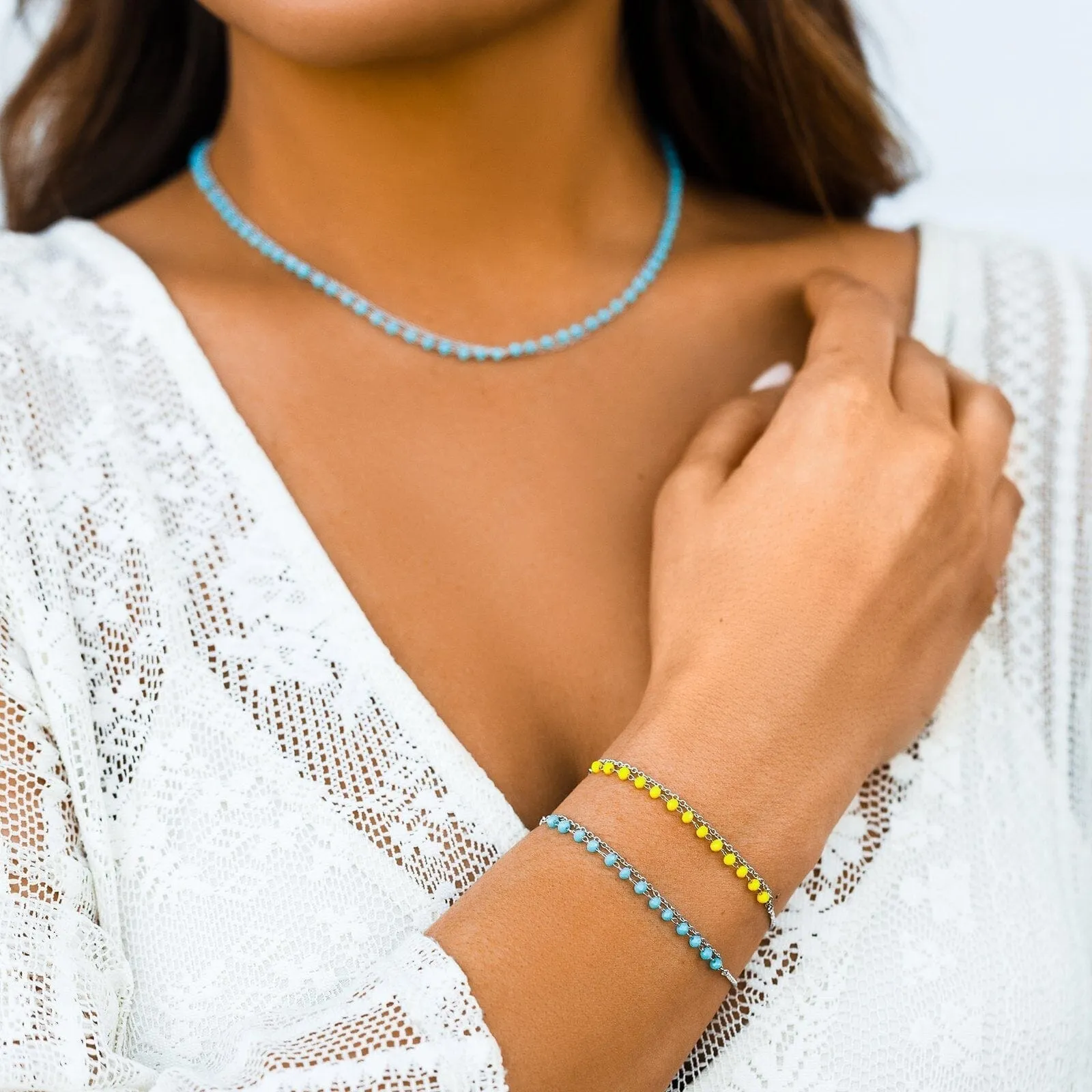 Neon Blue Chain Slider Bracelet
