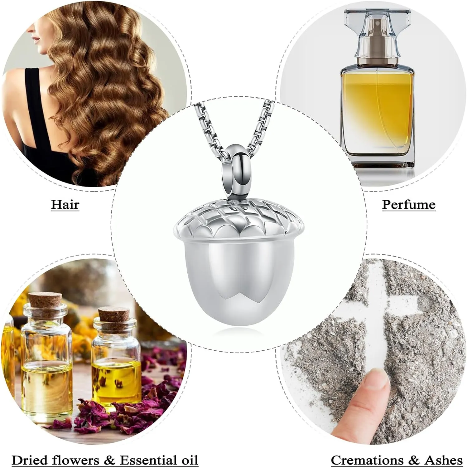 Oinsi Little Acorn Cremation Pendant Ashes Urn Necklace for Cremation - Stainless Steel