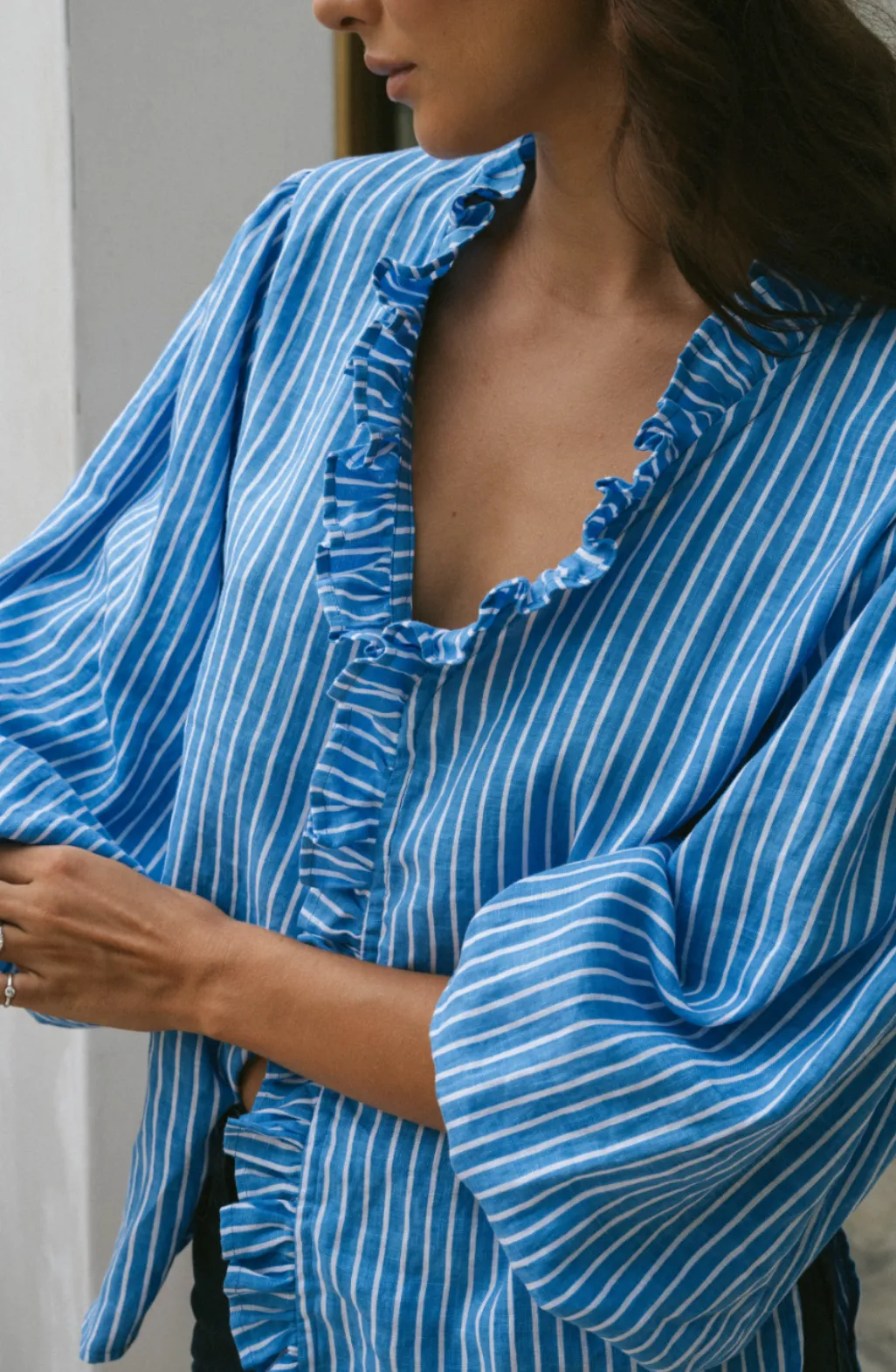 Olive Ruffle Printed Linen - Wholesale