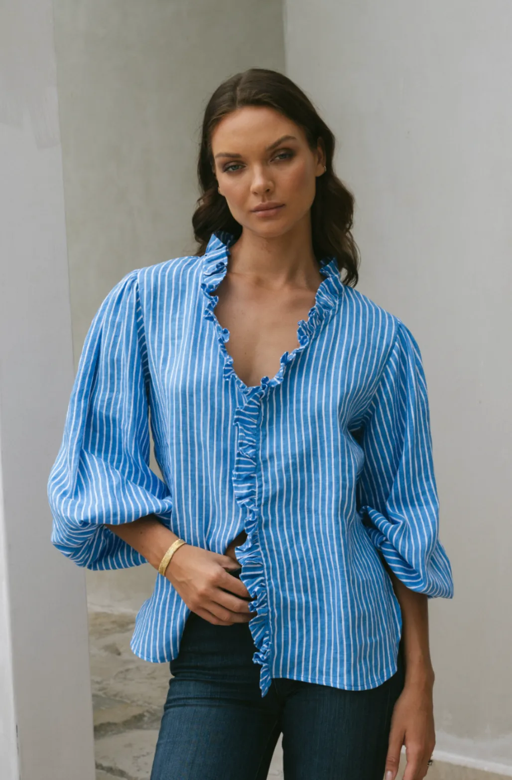 Olive Ruffle Printed Linen - Wholesale
