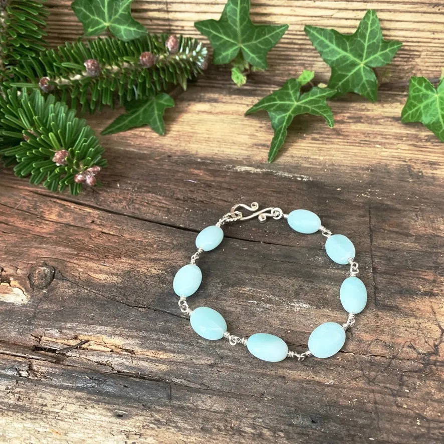 Pale blue Amazonite and Sterling silver bracelet