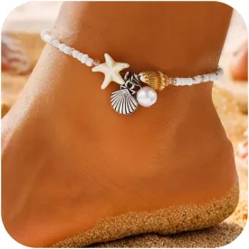 Pearl Shell Anklets for Women Waterproof Adjustable Beaded Anklets Beach Style Birthday Holidays Hypoallergenic Jewelry