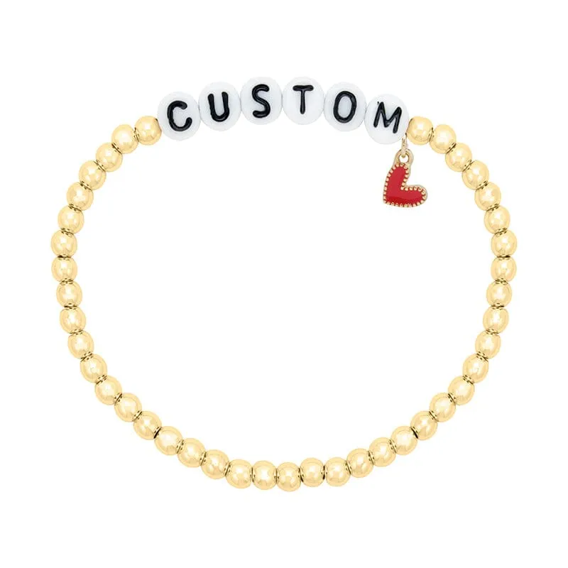 Personalized Letter Bead Stretch Bracelet with Red Heart Charm