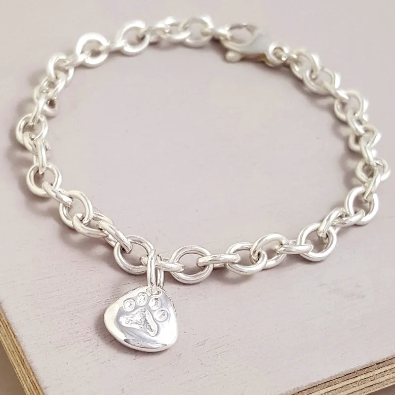 Pet Paw Print Personalised Silver Charm