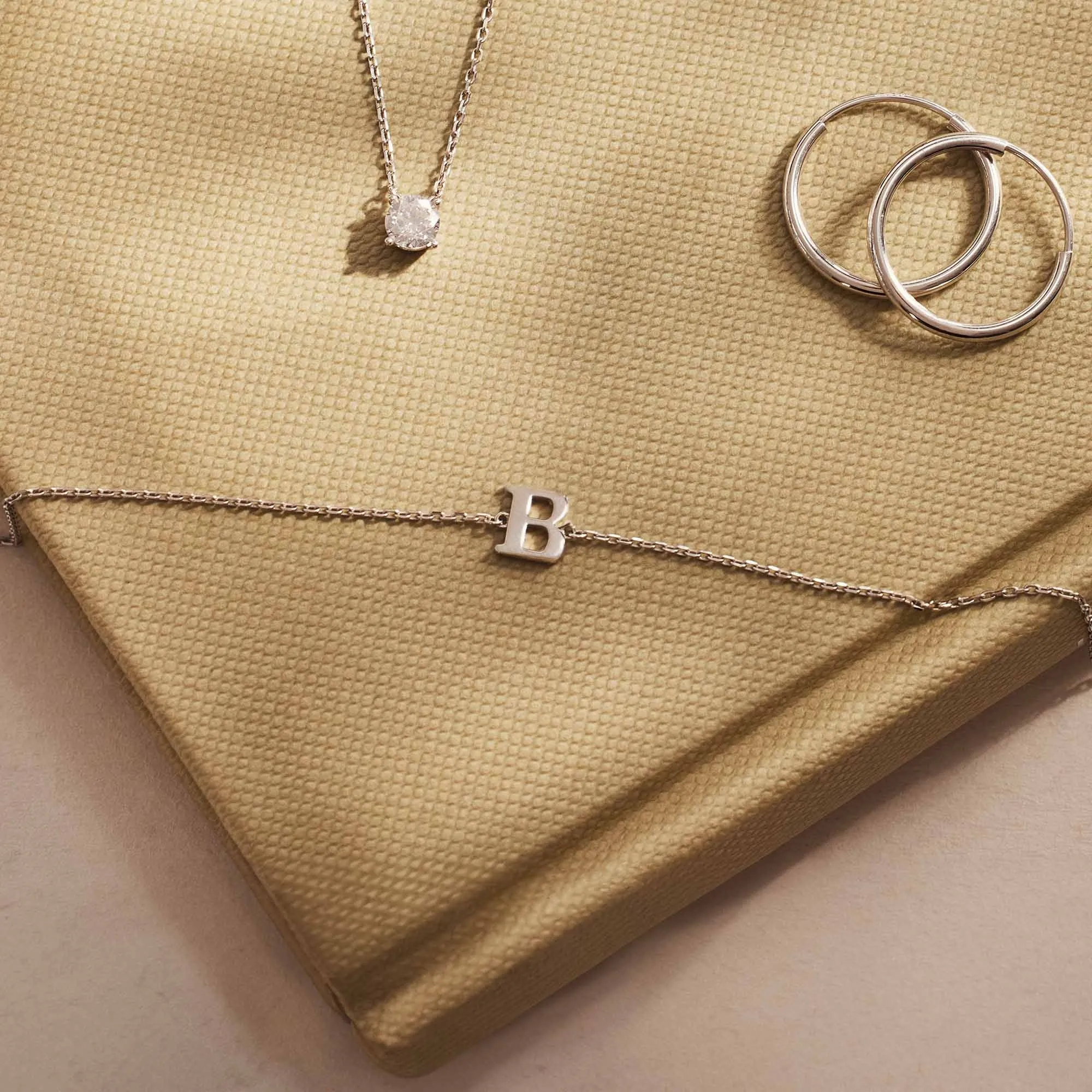 Saint Germain Rachel 14 karat white gold initial bracelet with letter